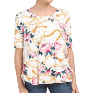 Kim & Cami Wrap Back Floral  & Chain Print Top